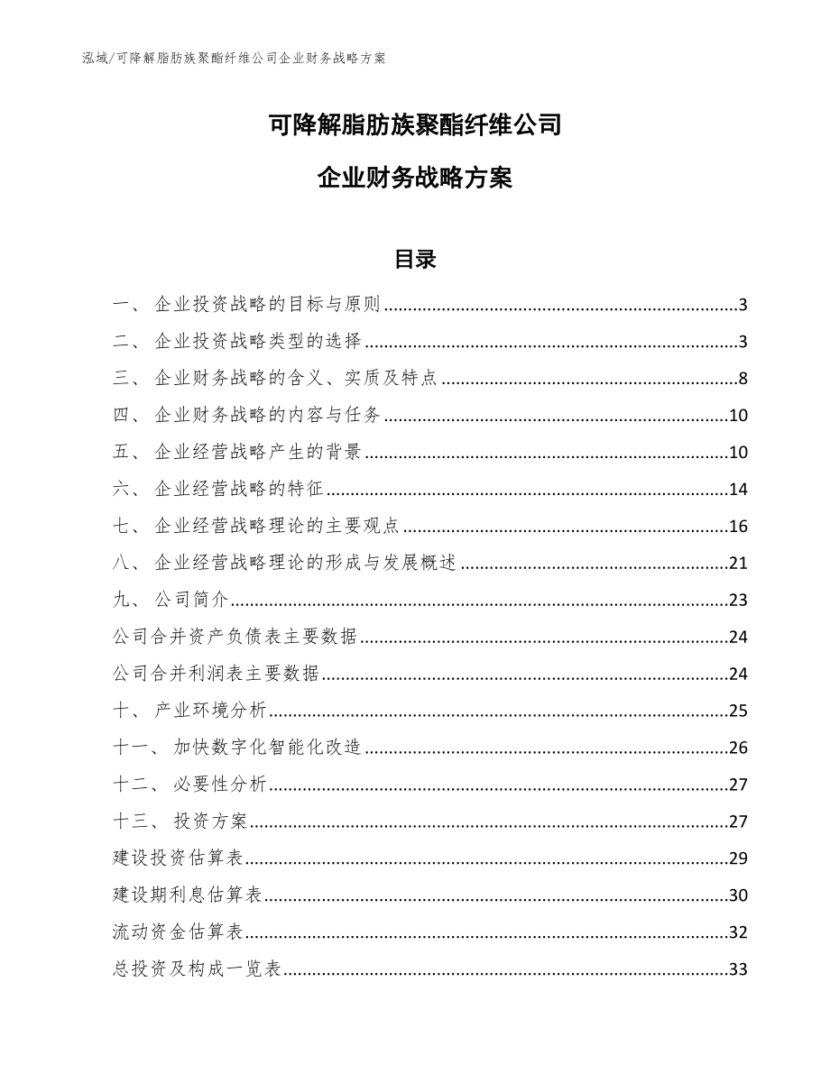 可降解脂肪族聚酯纤维公司企业财务战略方案【参考】_第1页