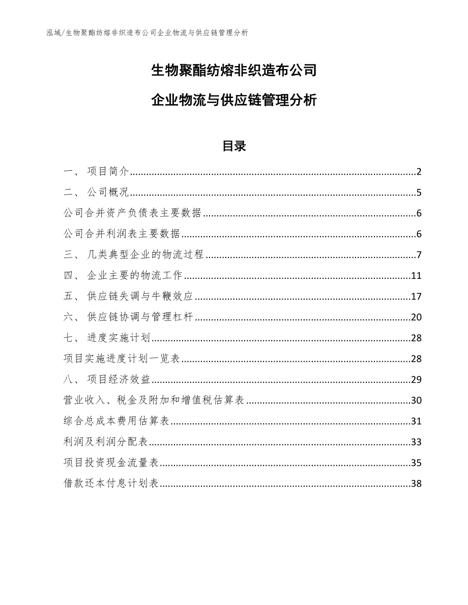 生物聚酯纺熔非织造布公司企业物流与供应链管理分析【范文】_第1页