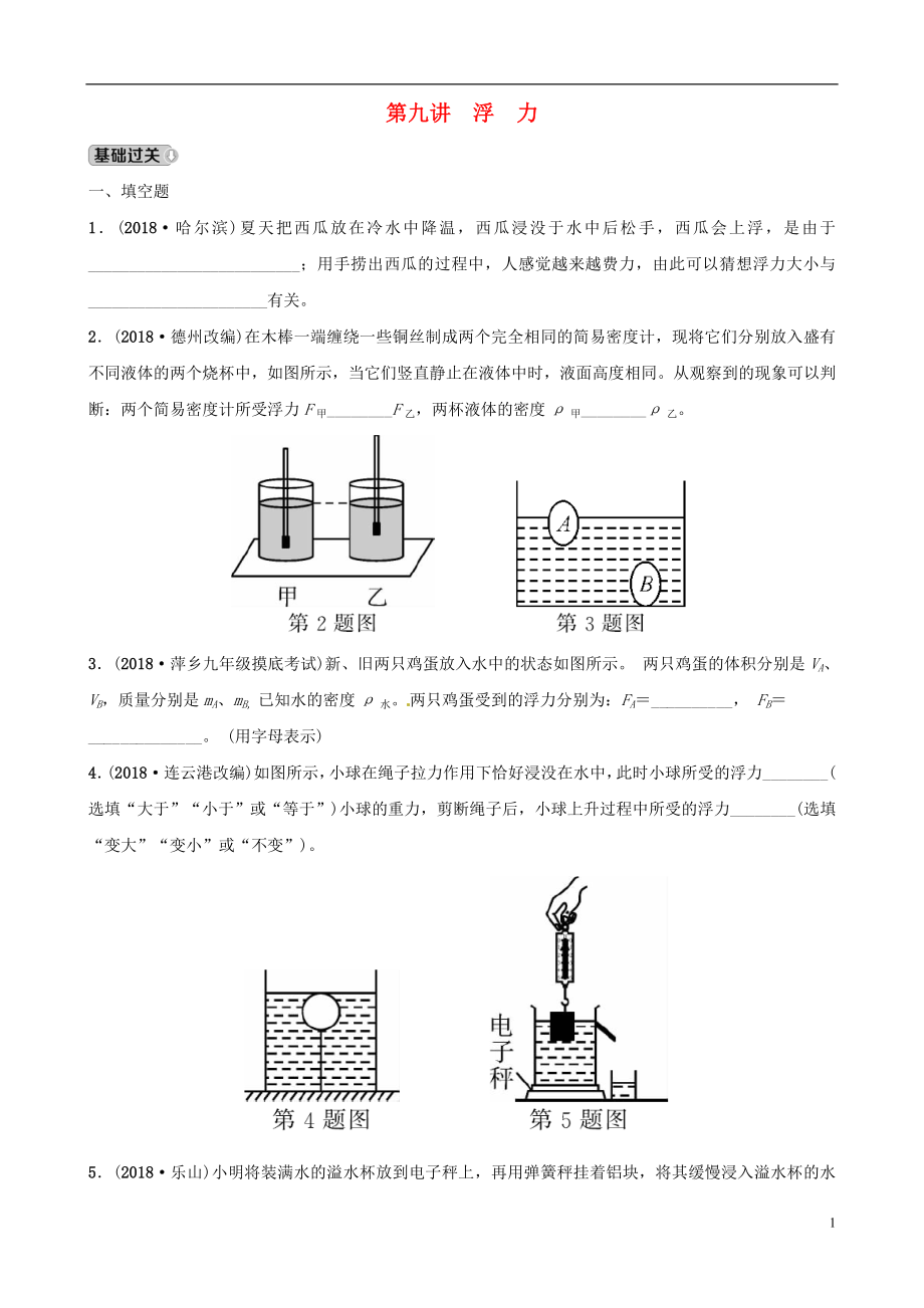 （江西專版）2019年中考物理總復(fù)習(xí) 第九講 浮力分層精練_第1頁(yè)