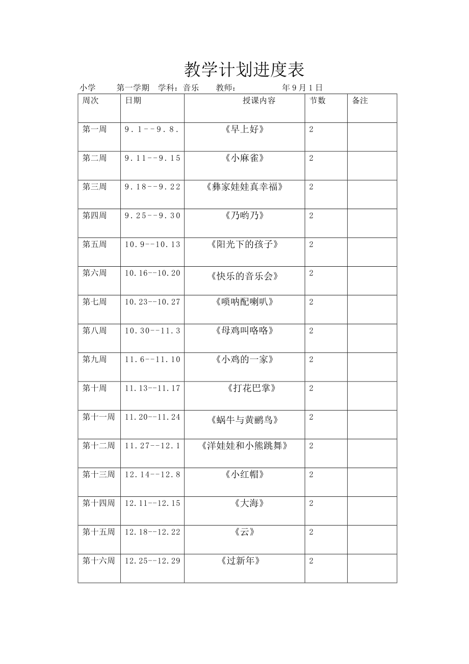 人音版小学音乐二年级上册教案全册_第1页