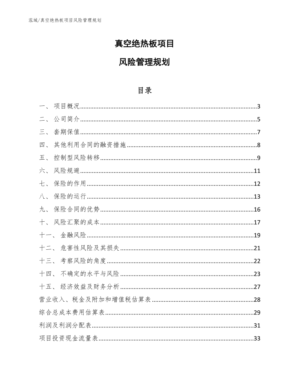 真空绝热板项目风险管理规划（参考）_第1页