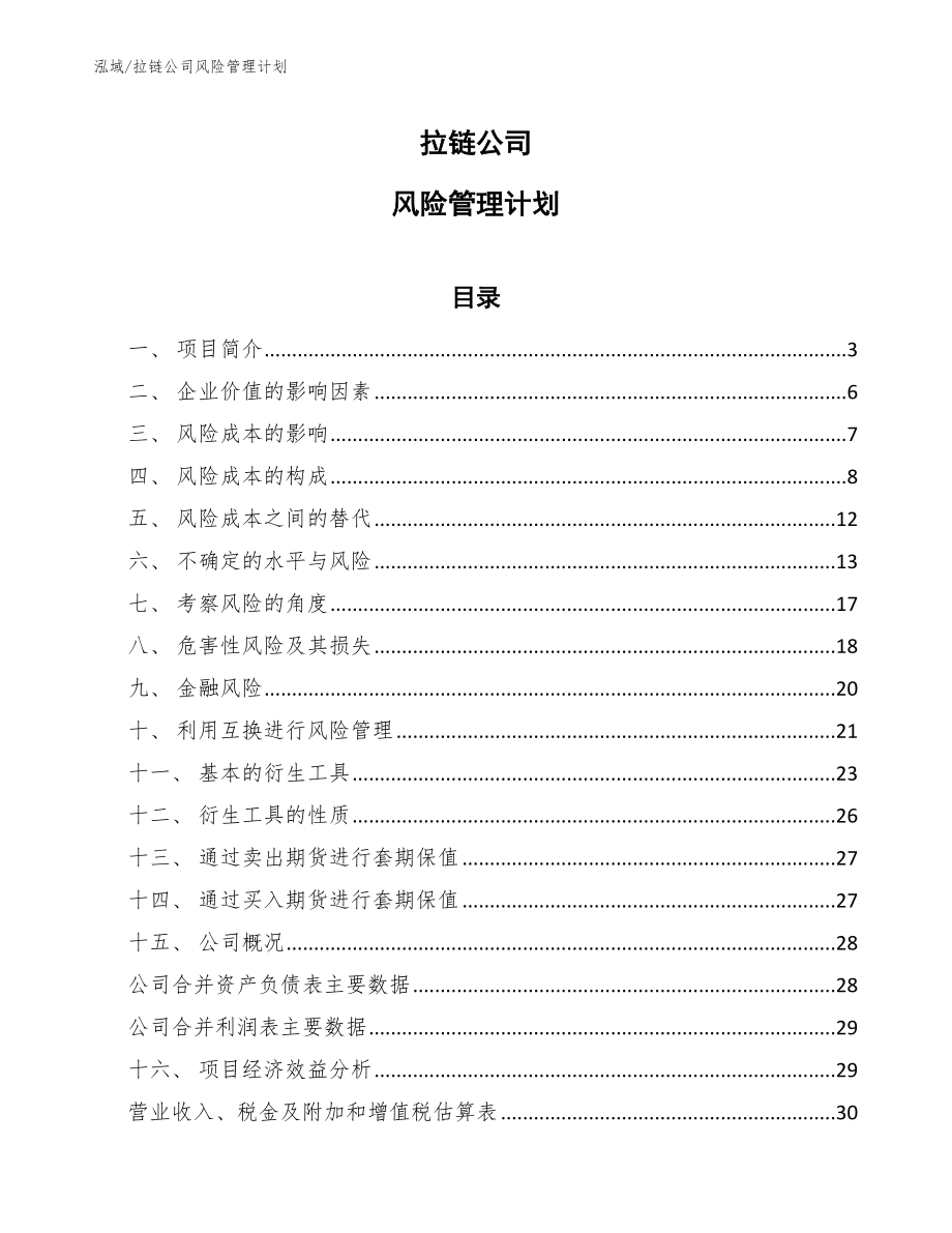 拉链公司风险管理计划_范文_第1页