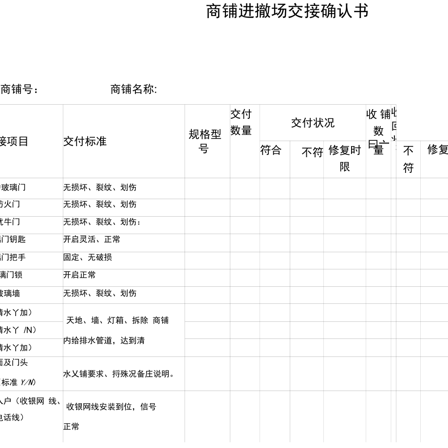 3商铺进撤场交接确认书_第1页