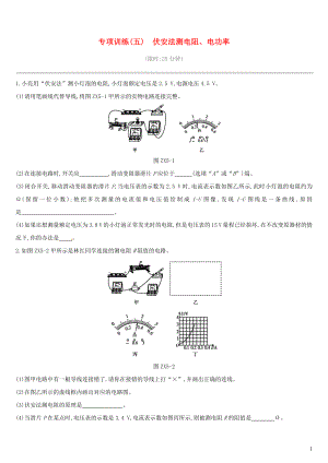 江西省2019中考物理二輪專項 專項05 伏安法測電阻、電功率專項訓(xùn)練