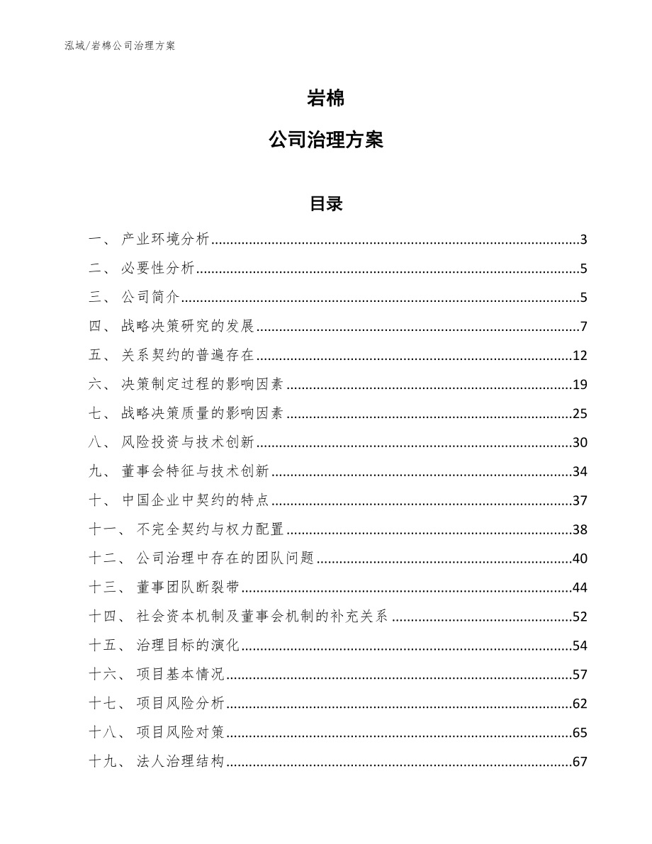 岩棉公司治理方案_范文_第1页