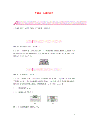 安徽省2020年中考物理總復習 模塊四 力學 專題四 壓強和浮力