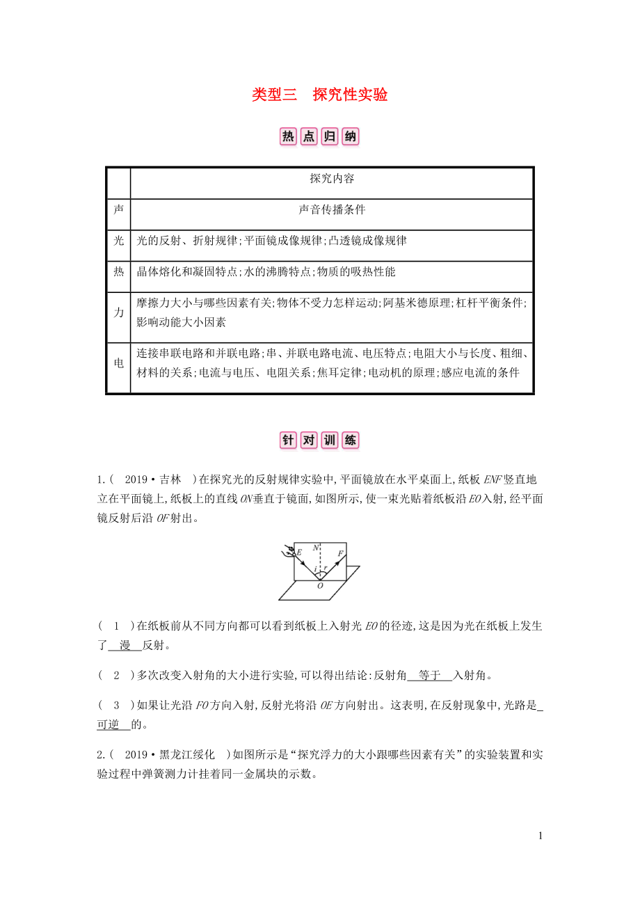 安徽省2020年中考物理總復(fù)習(xí) 專題三 實(shí)驗(yàn)題 類型三 探究性實(shí)驗(yàn)_第1頁