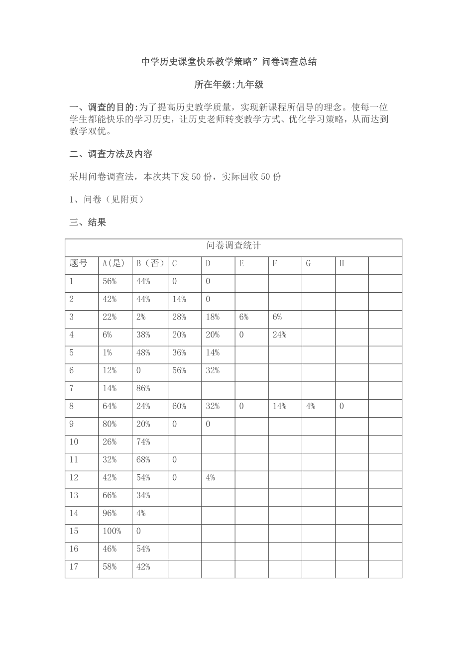 中学历史课堂调查问卷_第1页