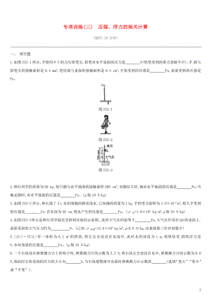 江西省2019中考物理二輪專項 專項03 壓強、浮力的相關計算專項訓練