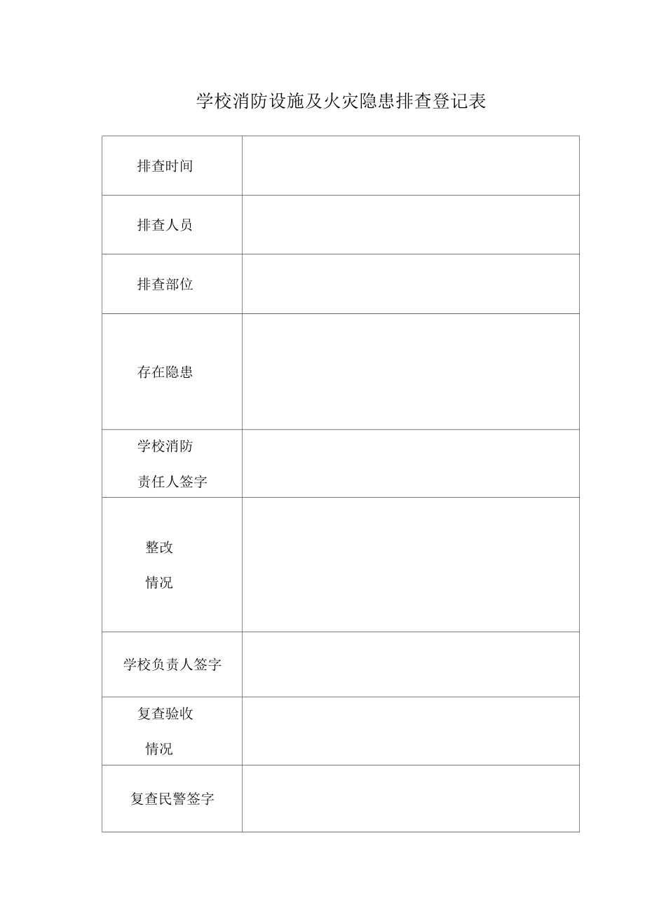 学校消防设施及火灾隐患排查登记表_第1页