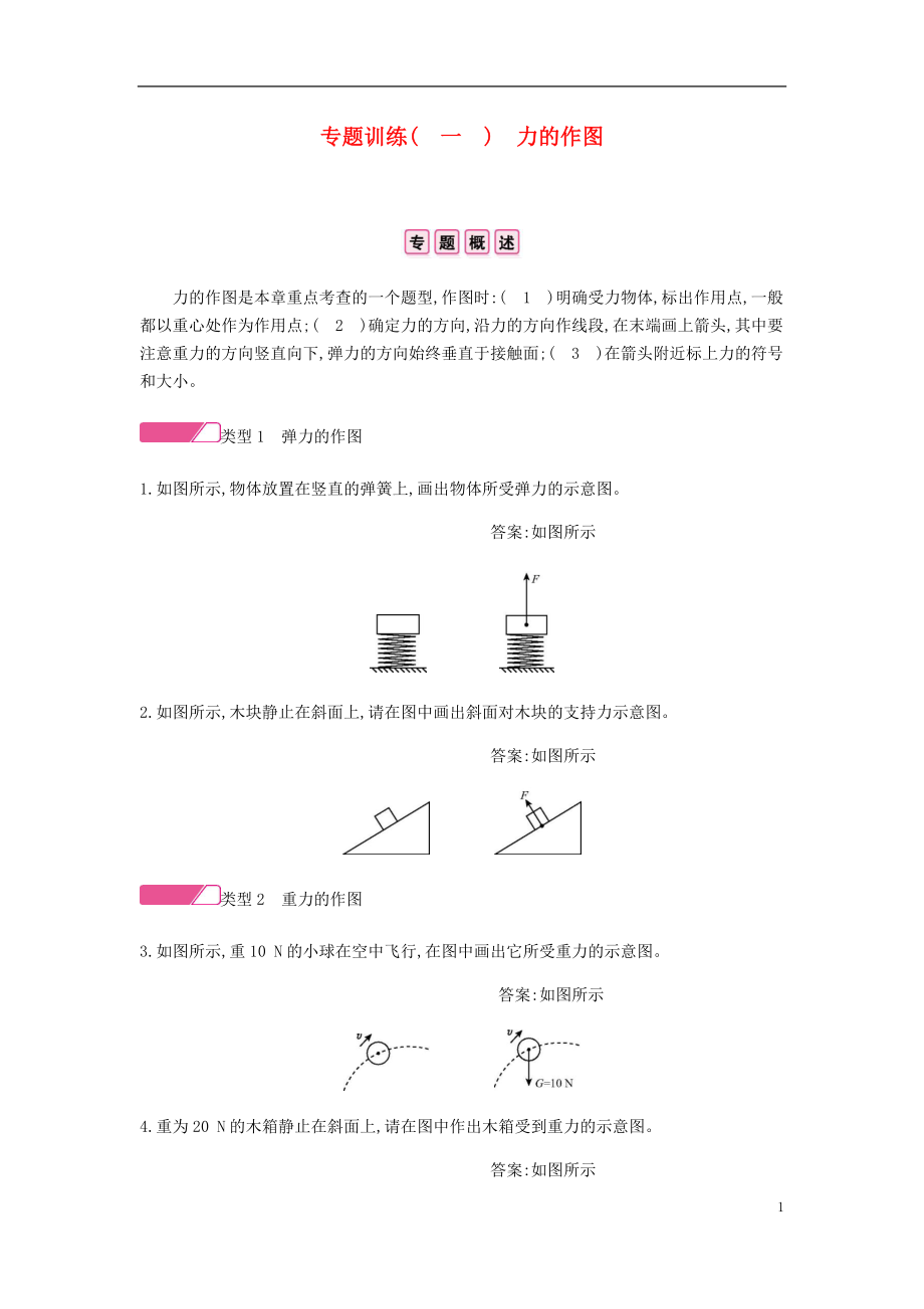 2020年春八年級(jí)物理下冊(cè) 第七章 力專(zhuān)題訓(xùn)練（一）力的作圖分層精煉（新版）新人教版_第1頁(yè)