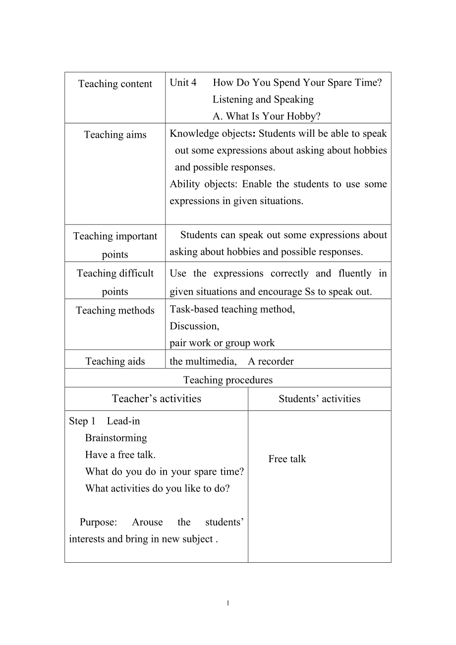 中職英語基礎(chǔ)模塊上冊(cè)Unit 4 Speaking教案_第1頁