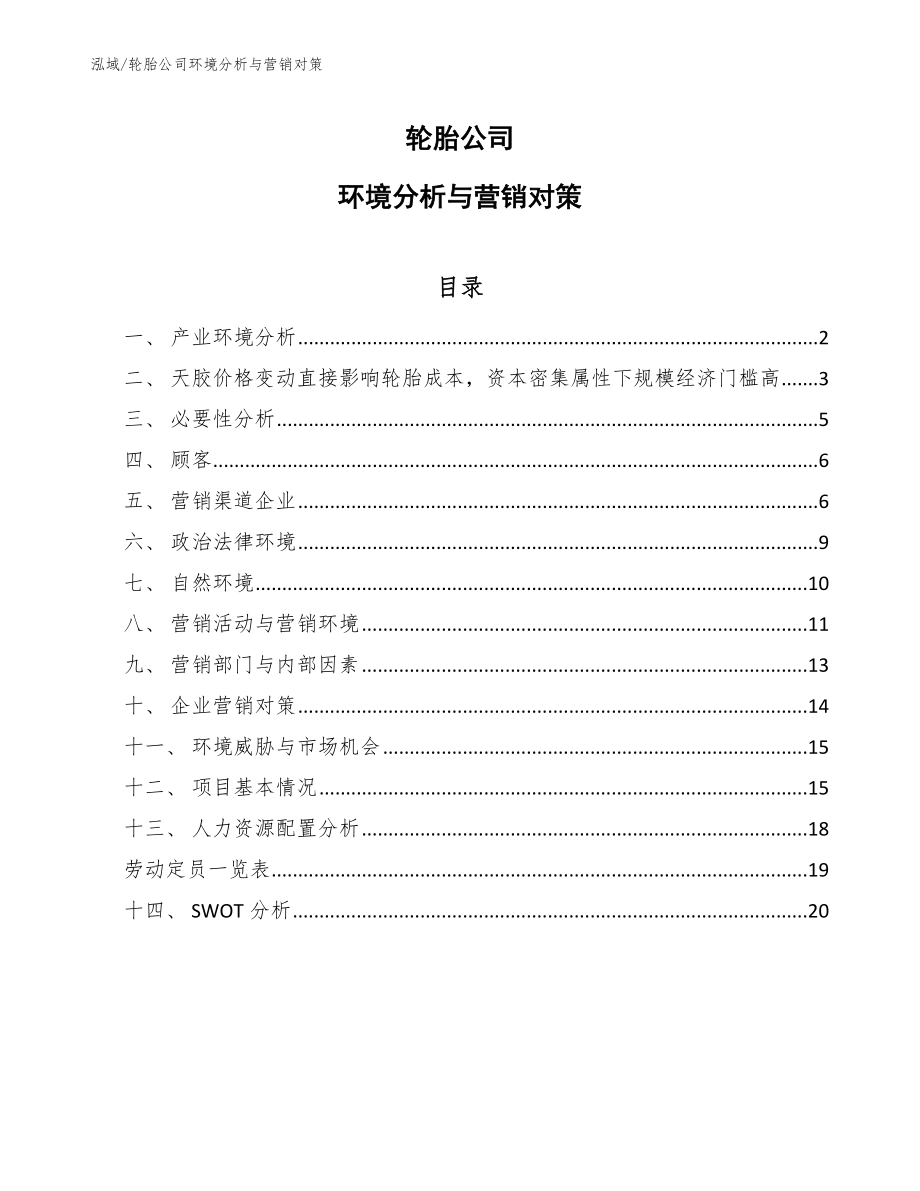 轮胎公司环境分析与营销对策（范文）_第1页