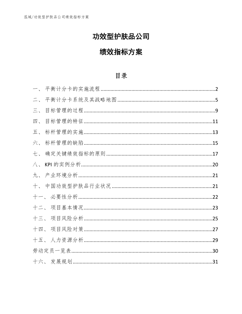 功效型护肤品公司绩效指标方案_参考_第1页