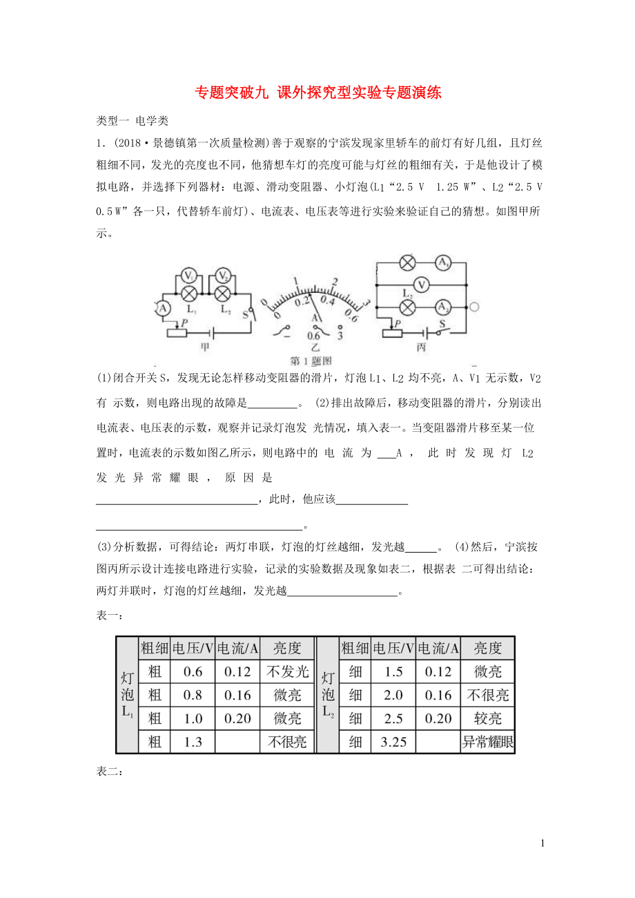 2019年中考物理總復(fù)習(xí) 專題突破8 課外探究型實驗演練習(xí)題_第1頁