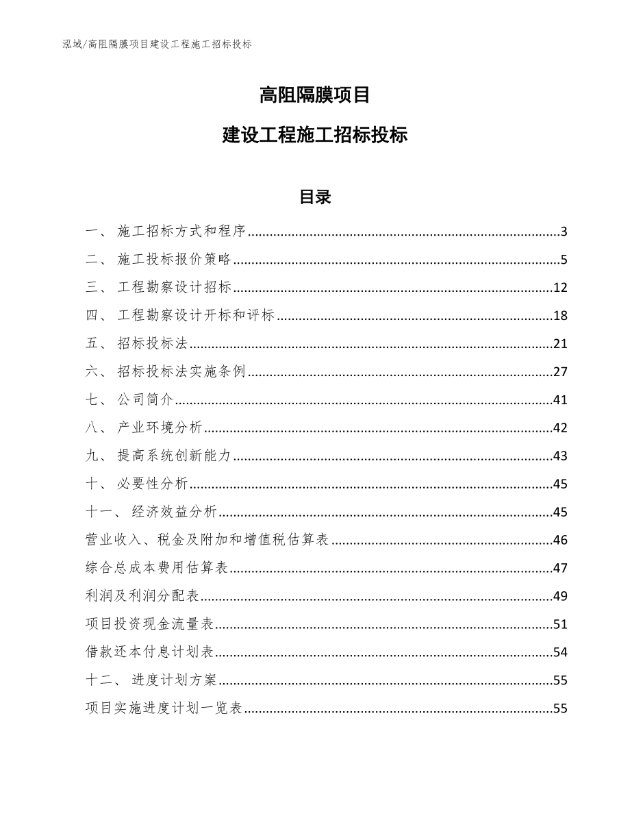 高阻隔膜项目建设工程施工招标投标（范文）_第1页