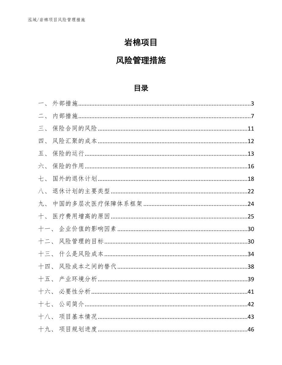 岩棉项目风险管理措施_第1页