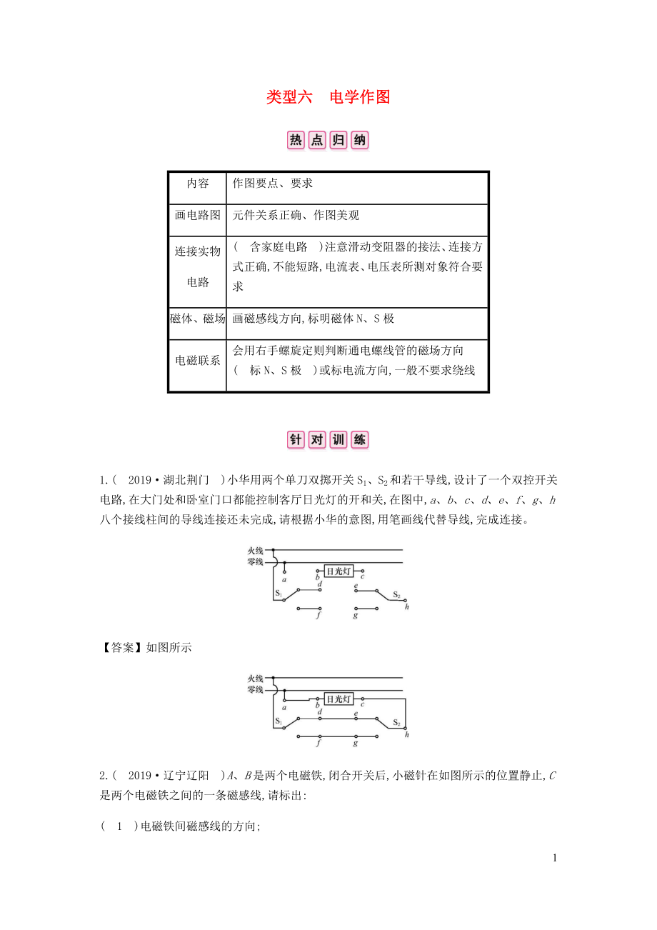 安徽省2020年中考物理總復(fù)習(xí) 專題一 填空題 類型六 電學(xué)作圖_第1頁(yè)