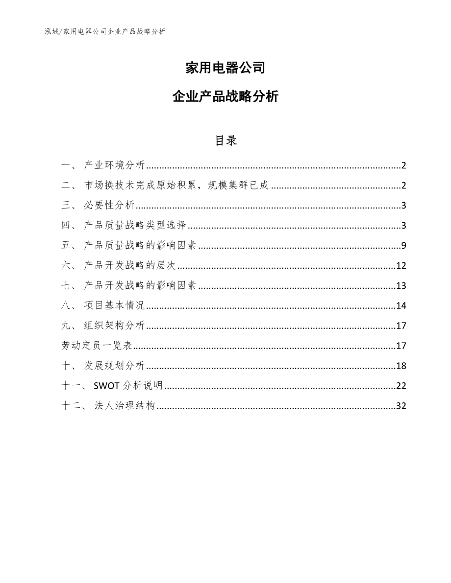 家用电器公司企业产品战略分析_参考_第1页