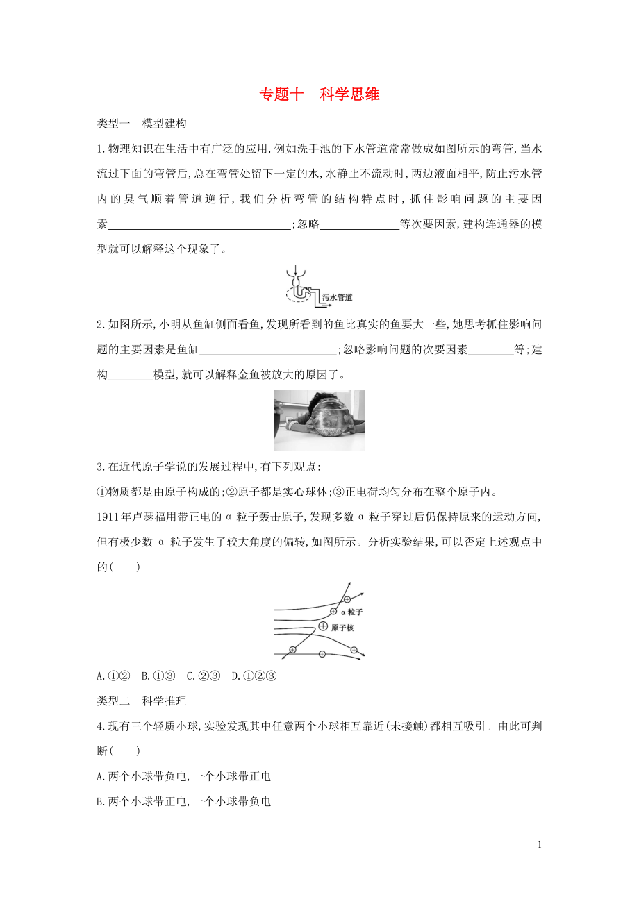 （山西专用）2019中考物理二轮复习 专题十 科学思维习题_第1页