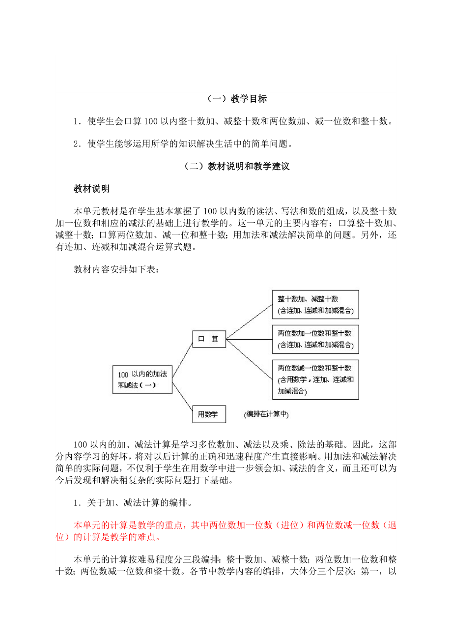 人教版一年級(jí)下教師用書—— 100以內(nèi)加減法_第1頁