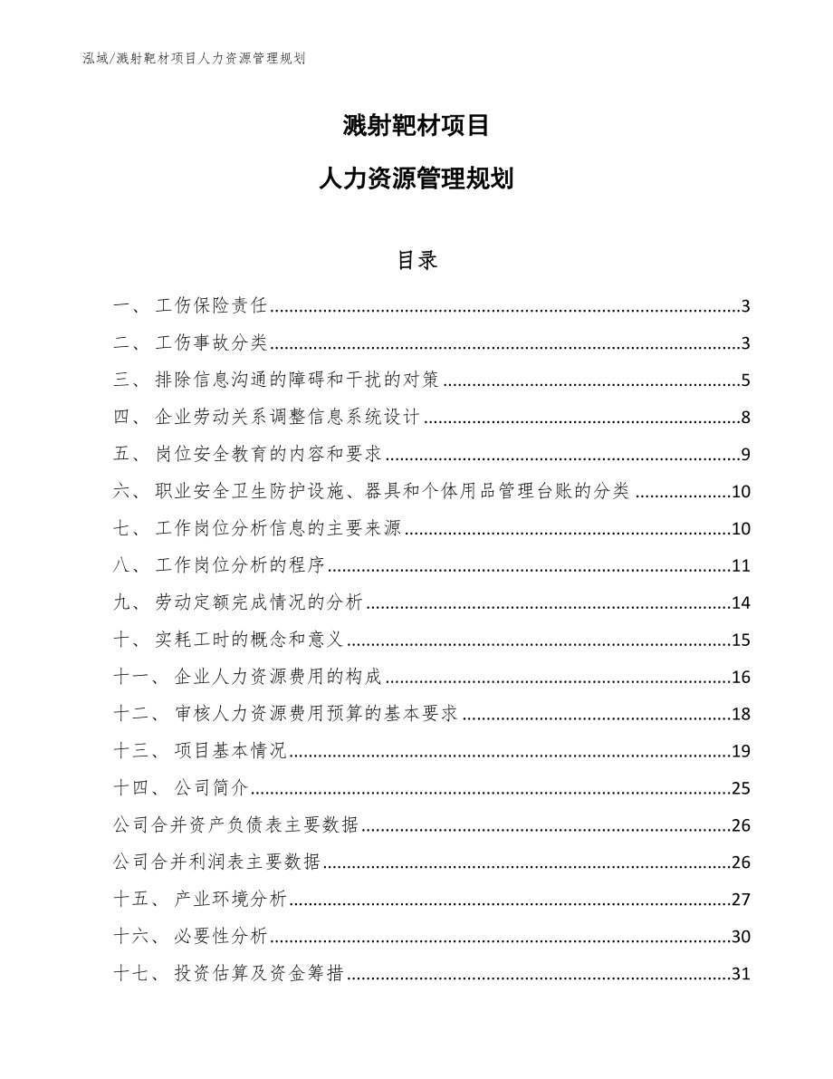 溅射靶材项目人力资源管理规划_第1页