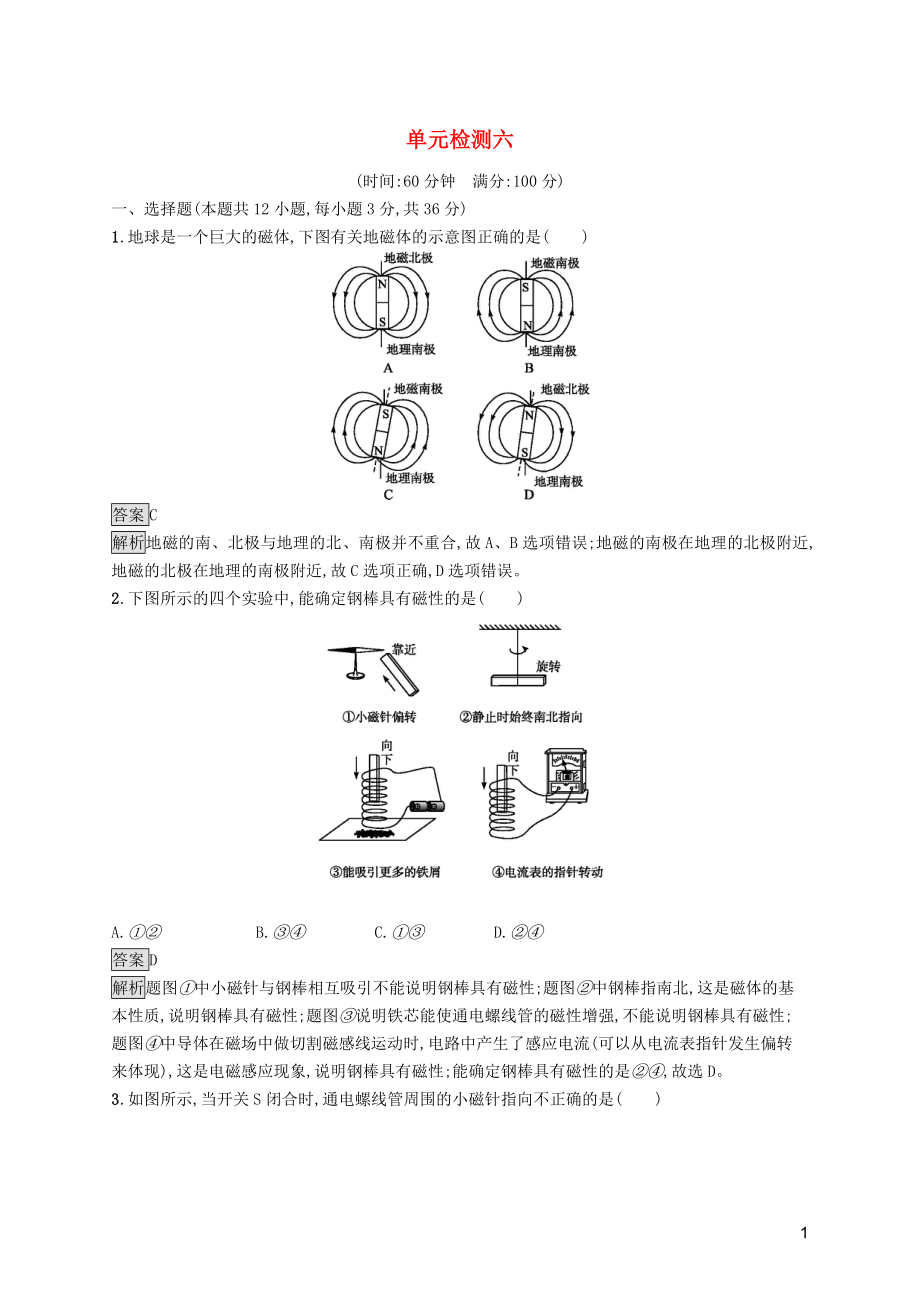 2019年中考物理總復(fù)習(xí)優(yōu)化設(shè)計(jì) 第一板塊 教材知識(shí)梳理 單元檢測(cè)六 新人教版_第1頁(yè)