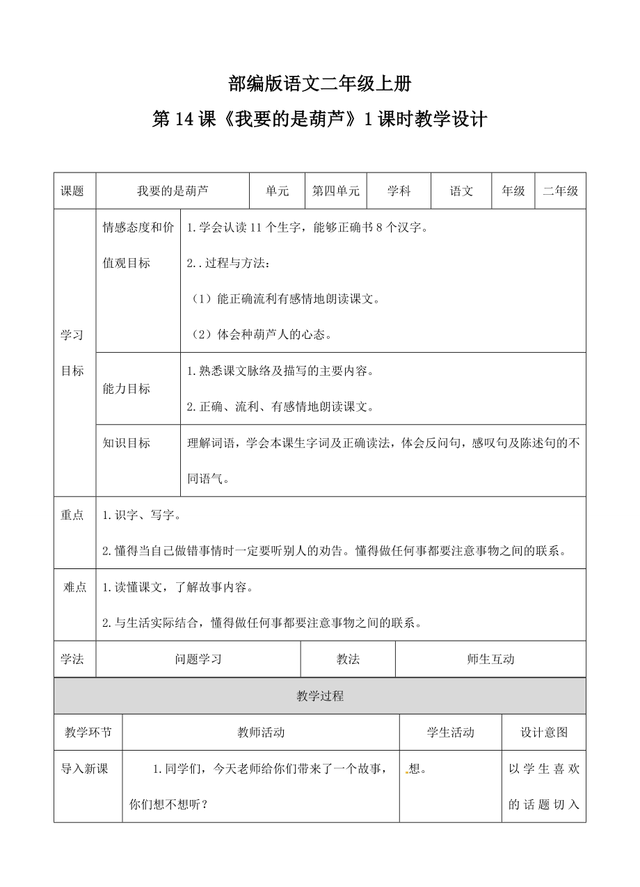 （公開課設(shè)計(jì)）人教版部編版二年級(jí)上冊(cè)語文《我要的是葫蘆》教學(xué)設(shè)計(jì) (1)_第1頁