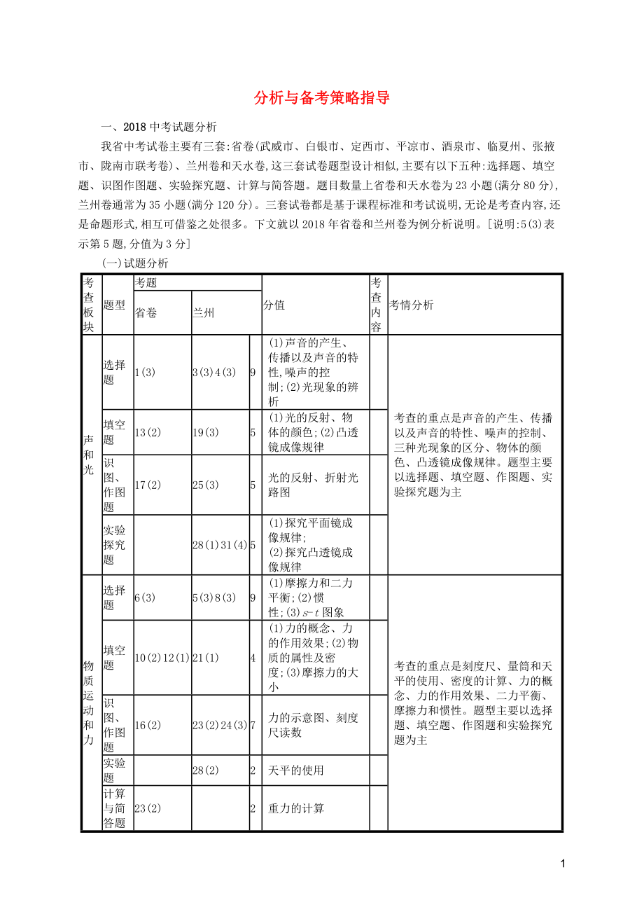 （課標(biāo)通用）甘肅省2019年中考物理總復(fù)習(xí) 試題分析與備考策略指導(dǎo)素材_第1頁(yè)