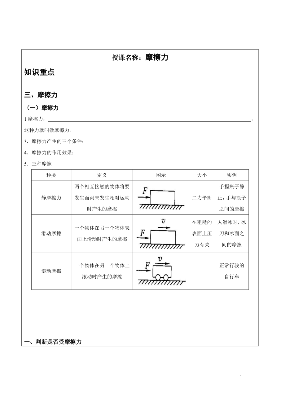 初二物理摩擦力经典分类全面解析_第1页