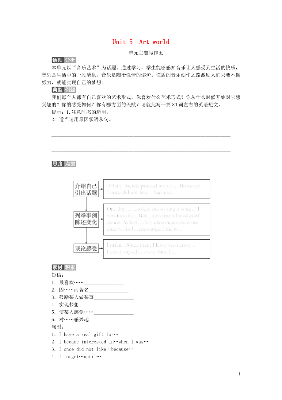 2018年秋九年級(jí)英語上冊(cè) Unit 5 Art world主題寫作五同步練習(xí) （新版）牛津版_第1頁