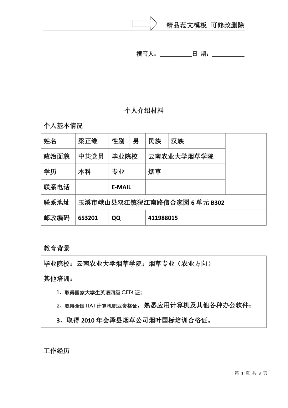 有工作经验的个人简历模板_第1页