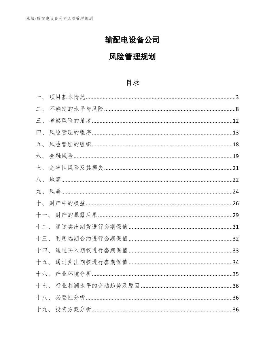 输配电设备公司风险管理规划【范文】_第1页