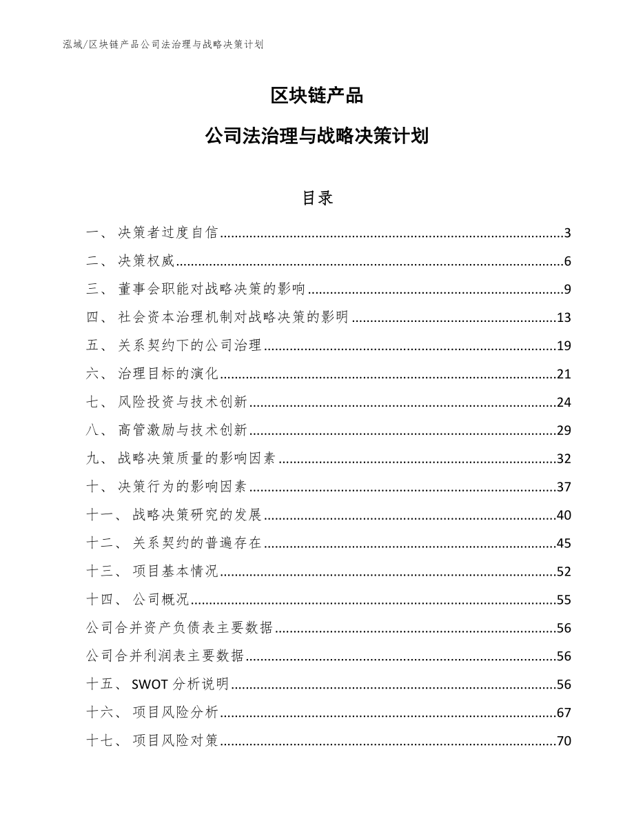 区块链产品公司法治理与战略决策计划（参考）_第1页