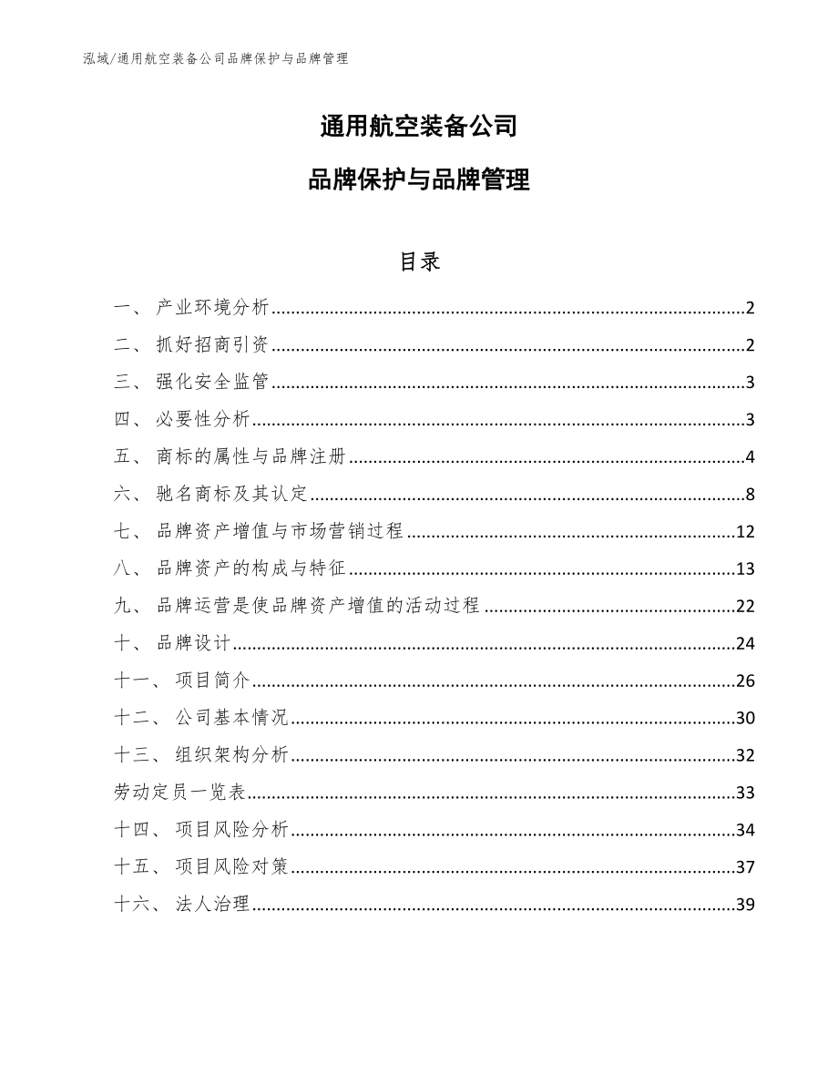 通用航空装备公司品牌保护与品牌管理【范文】_第1页