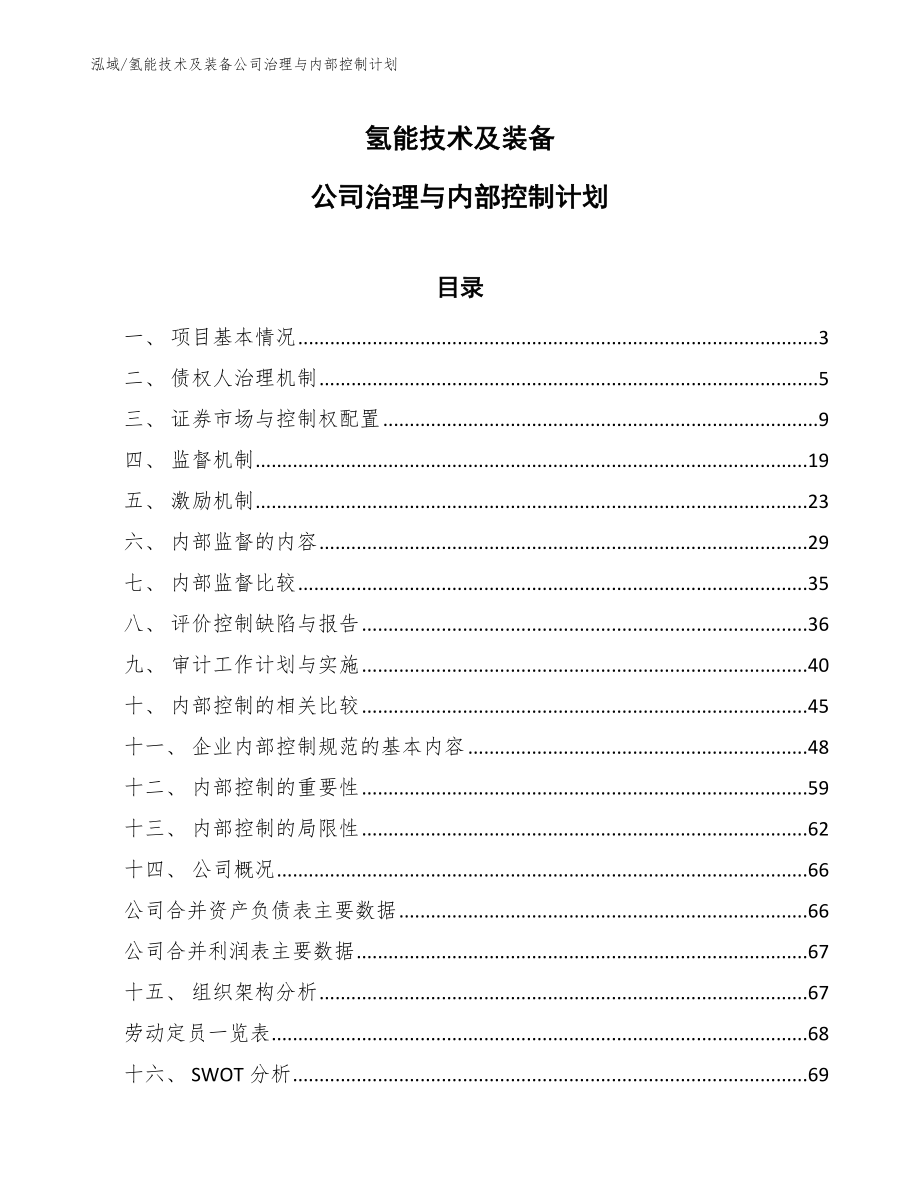 氢能技术及装备公司治理与内部控制计划_参考_第1页