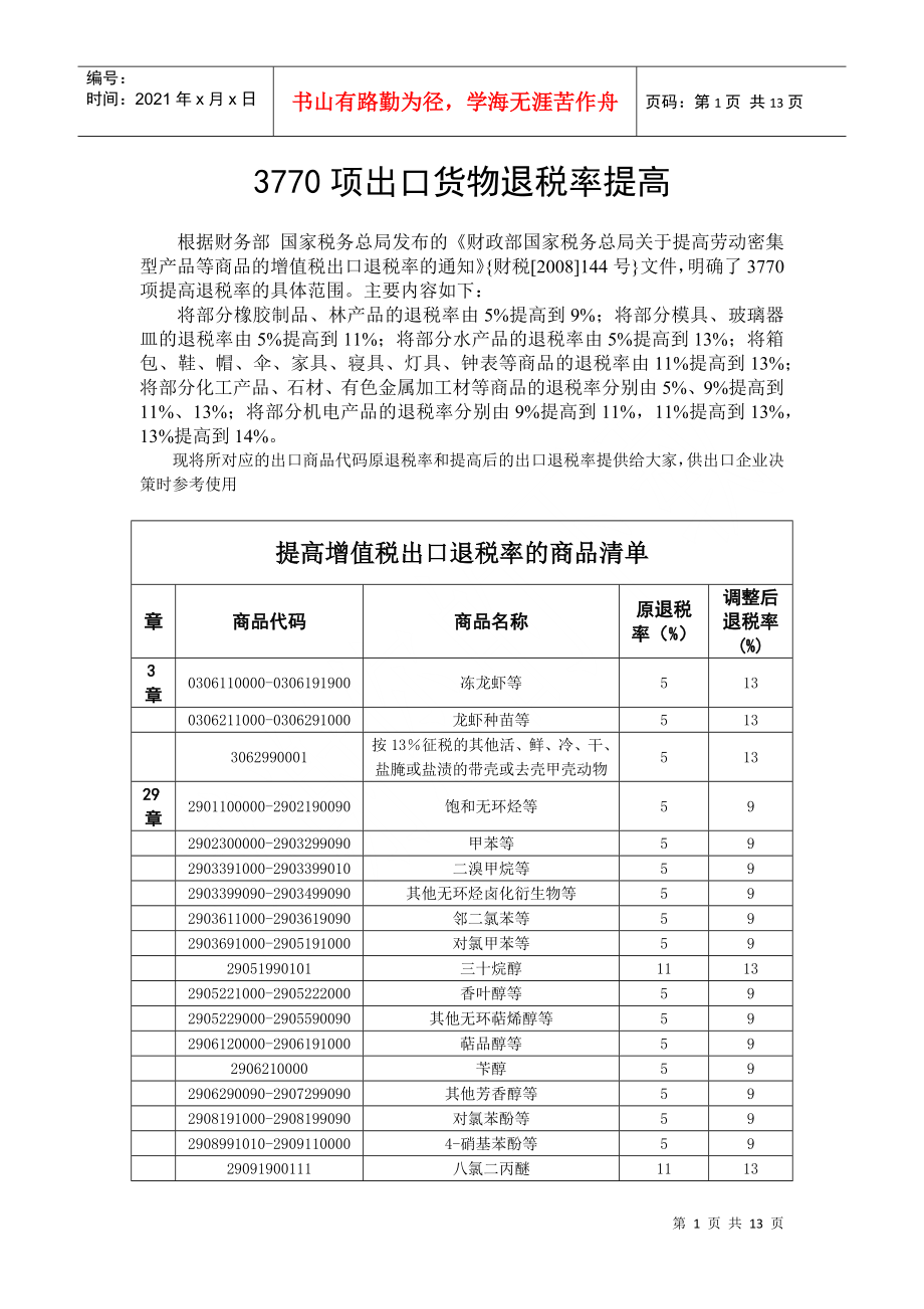 快讯3770项出口货物退税率提高_第1页