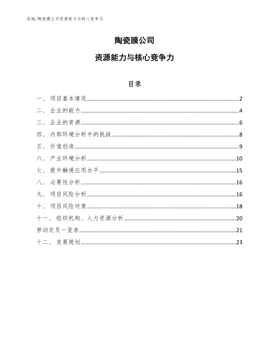 陶瓷膜公司资源能力与核心竞争力_范文_第1页