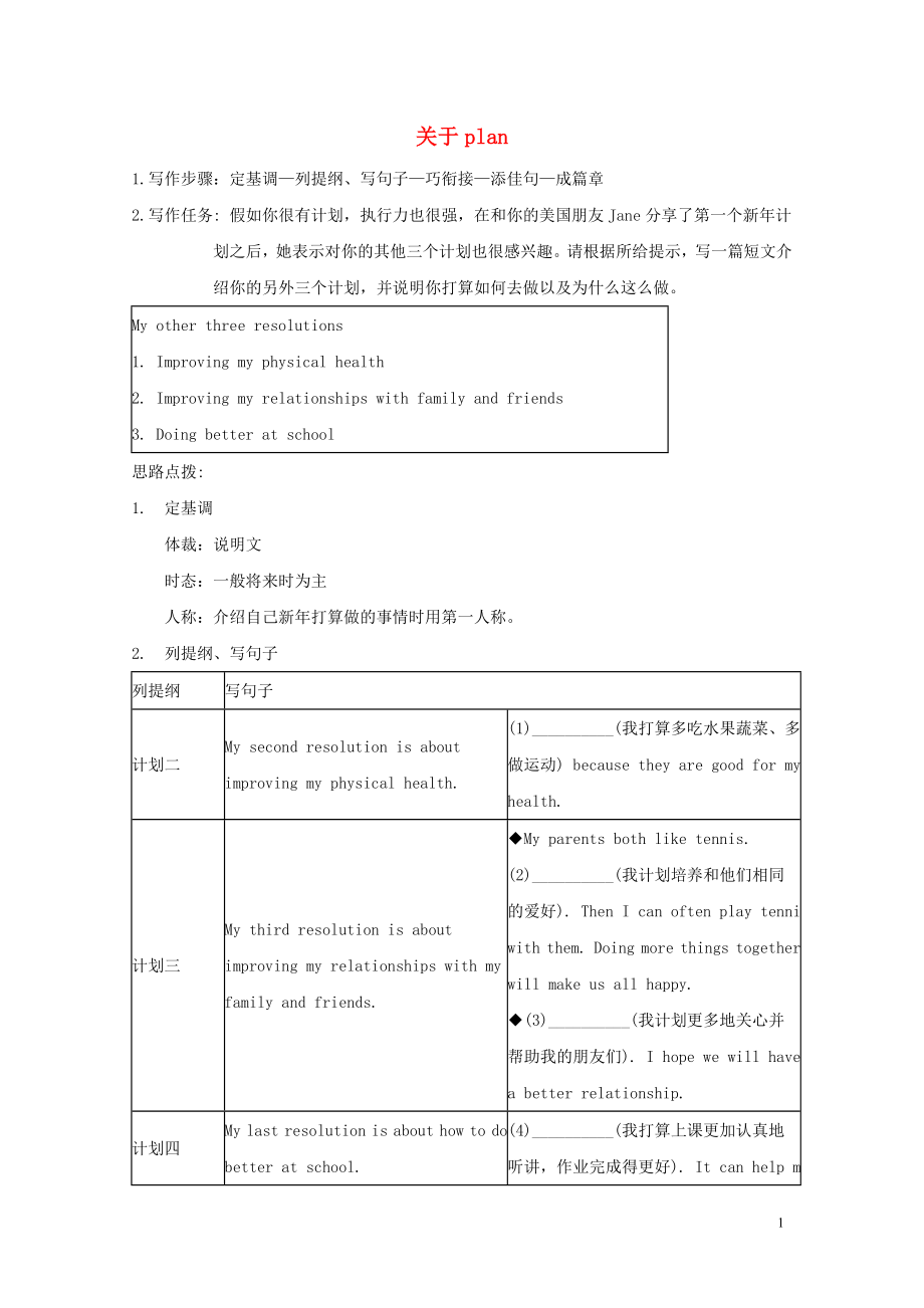 2019中考英語二輪復習 寫作 關(guān)于plan_第1頁