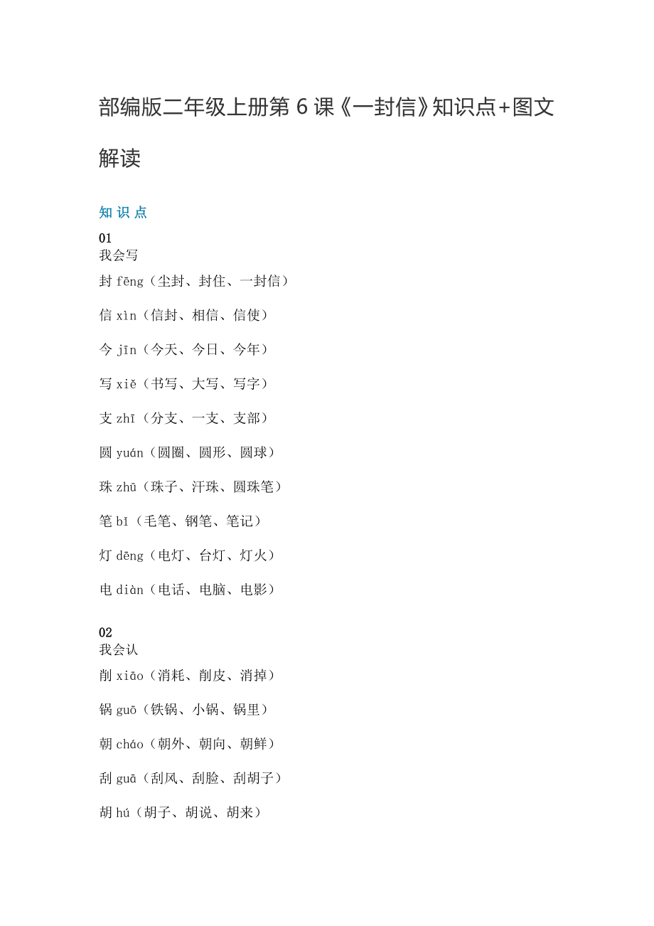 二年級(jí)語(yǔ)文上冊(cè)素材-第6課《一封信》知識(shí)點(diǎn) 圖文解讀 人教部編版_第1頁(yè)