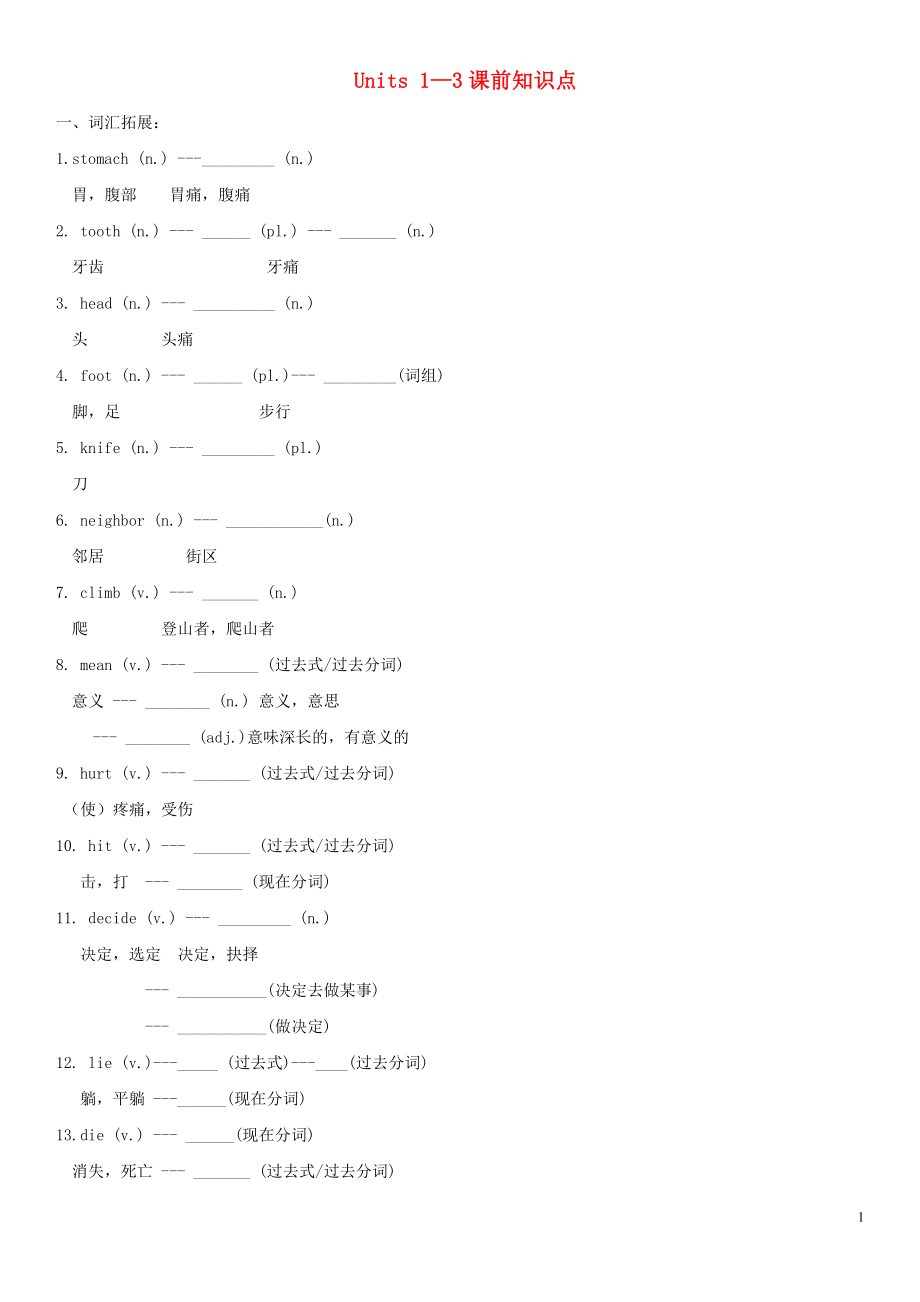 2019中考英語二輪復(fù)習(xí) 八下 Units 1-3課前知識(shí)點(diǎn) 人教新目標(biāo)版_第1頁