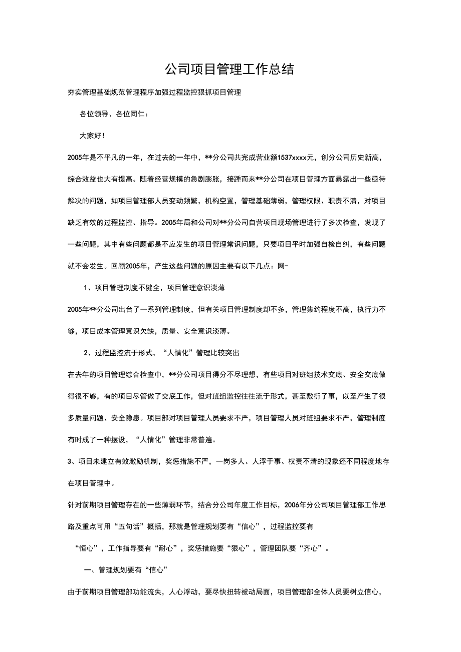 公司项目管理工作总结资料讲解_第1页