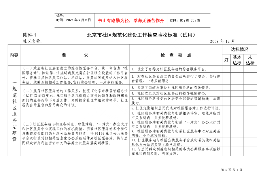 北京市社区规范化建设工作检查验收标准表_第1页