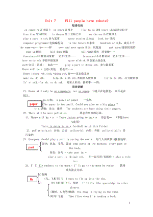 2019年八年級(jí)英語(yǔ)上冊(cè) Unit 7 Will people have robots知識(shí)點(diǎn)總結(jié)素材 （新版）人教新目標(biāo)版