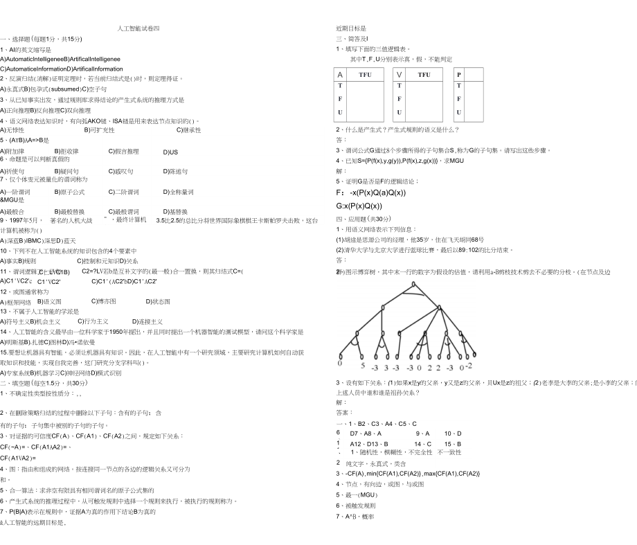 (完整word版)《人工智能導(dǎo)論》試卷庫_第1頁