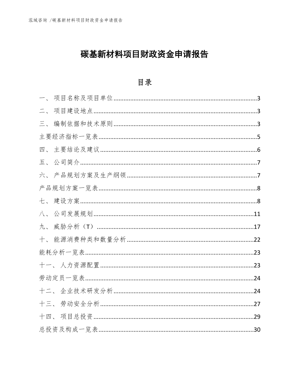 碳基新材料项目财政资金申请报告_模板范文_第1页