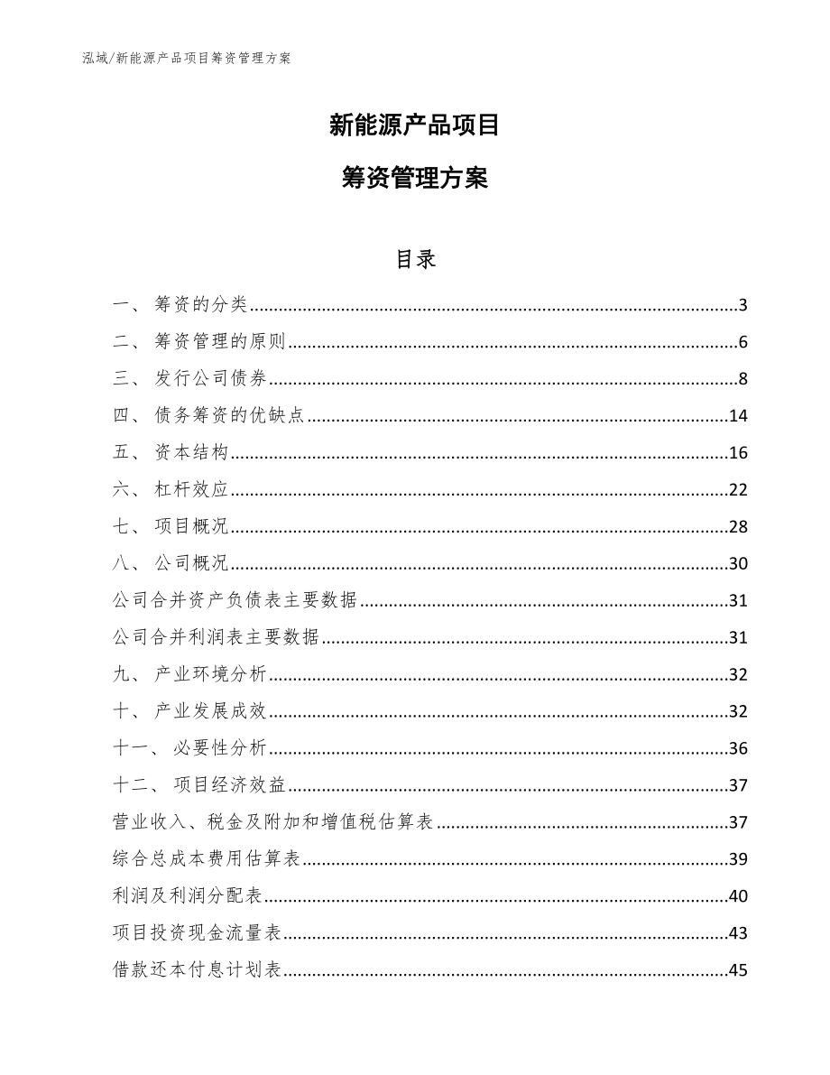 新能源产品项目筹资管理方案_第1页