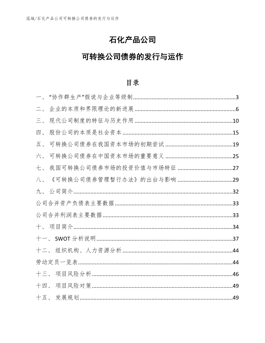 石化产品公司可转换公司债券的发行与运作_参考_第1页