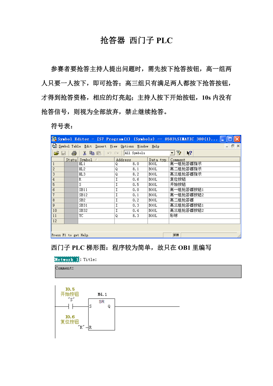 搶答器 西門子PLC 梯形圖_第1頁