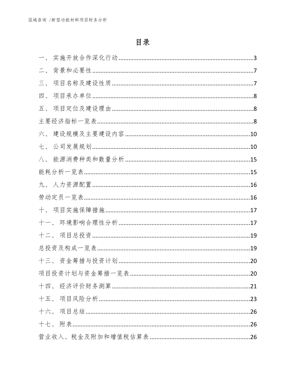 新型功能材料项目财务分析参考模板_第1页